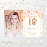 Invitation Sweet 16 Anniversaire Avec Photo - Floral Rose Or<br><div class="desc">Admirez l'invitation à la fête de 16 ans avec votre photo. Comprend des confettis d'or,  un nombre de ballons et des roses roses rousses. Sweet sixteen design floral classe avec parties scintillant en imitation glam. Idéal pour une élégante fête du 16ème anniversaire.</div>