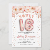 Invitation Sweet 16 Anniversaire - Ballons d'or Rose (Devant)