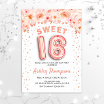 Invitation Sweet 16 Anniversaire - Ballons d'or Rose<br><div class="desc">Douce invitation de fête de 16 ans. Design élégant en faux or rose parties scintillant avec accent floral. Carte Invitation avec numéro d'or rose 16 ballons,  police de script avec confetti. Corail blanc rose,  blanc. Parfait pour une célébration anniversaire de style seizième. Message-moi si vous avez besoin d'âge personnalisé.</div>
