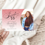 Invitation Sweet 16 Anniversaire Bébé rose Parties scintillan<br><div class="desc">Cette invitation branchée à la fête d'anniversaire de parties scintillant comporte un titre de typographie élégant et votre photo préférée. Ajoutez votre texte personnalisé à l'aide du formulaire modèle. Des options supplémentaires pour le texte et la mise en page sont disponibles si vous choisissez de customiser plus loin.</div>