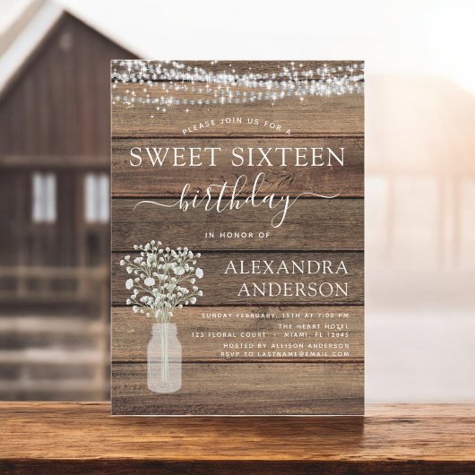 Invitation Sweet 16 Anniversaire Bébé's Breath Rustic Farmhou