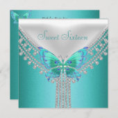 Invitation Sweet 16 Anniversaire Bleu Turquoise Bleu Papillon (Devant / Derrière)
