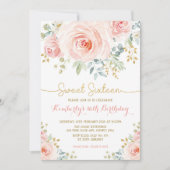 Invitation Sweet 16 Anniversaire Blush or Sweet sixteen Flora (Devant)