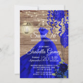 Invitation Sweet 16 Anniversaire - Bois et Fleurs Bleues (Devant)