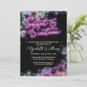Invitation Sweet 16 Anniversaire coloré Neon brillant Fête no (Debout devant)