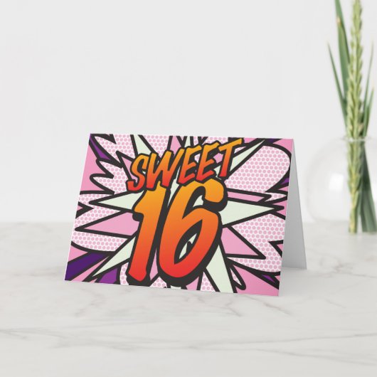 Invitation SWEET 16 Anniversaire Comique Livre Pop Art Rose (Devant)