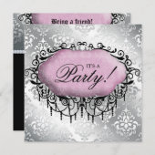 Invitation Sweet 16 Anniversaire Cool Damask Pink Silver (Devant / Derrière)