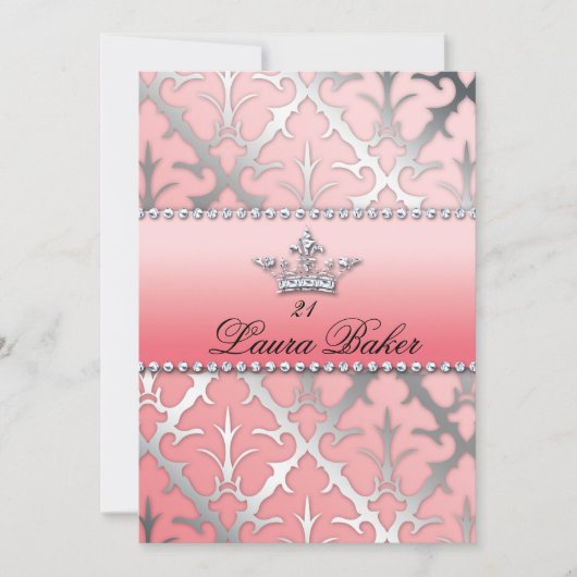 Invitation Sweet 16 Anniversaire Damask Baby shower Couronne (Devant)