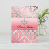 Invitation Sweet 16 Anniversaire Damask Baby shower Couronne (Debout devant)