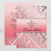 Invitation Sweet 16 Anniversaire Damask Baby shower Couronne (Devant / Derrière)