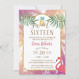 Invitation Sweet 16 Anniversaire d'ananas et de palmiers trop