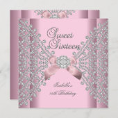 Invitation Sweet 16 Anniversaire de fête rose Diamants blancs (Devant / Derrière)