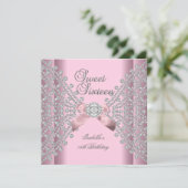 Invitation Sweet 16 Anniversaire de fête rose Diamants blancs (Debout devant)