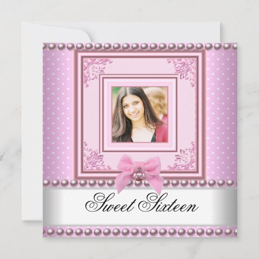 Invitation Sweet 16 Anniversaire de fête rose perle blanche P (Devant)