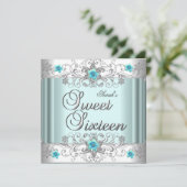 Invitation Sweet 16 Anniversaire de fête Turquoise Bleu Blanc (Debout devant)