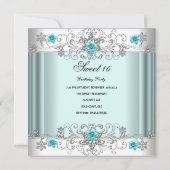 Invitation Sweet 16 Anniversaire de fête Turquoise Bleu Blanc (Dos)