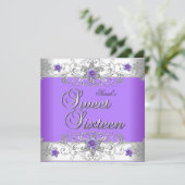 Invitation Sweet 16 Anniversaire de fête violet blanc diamant (Debout devant)