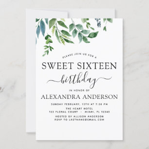 Invitation Sweet 16 Anniversaire de verdure botanique