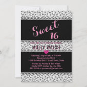 Invitation Sweet 16 Anniversaire Dentelle Black Rose Coeur (Devant)