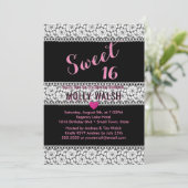 Invitation Sweet 16 Anniversaire Dentelle Black Rose Coeur (Debout devant)