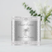 Invitation Sweet 16 Anniversaire Elégant Argent Blanc Floral  (Debout devant)