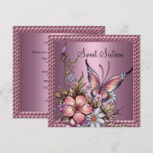 Invitation Sweet 16 Anniversaire élégant papillon floral rose (Devant / Derrière)