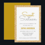 Invitation Sweet 16 Anniversaire Faux Gold Parties scintillan<br><div class="desc">Cette invitation à célébrer le 16e anniversaire,  simple mais élégante,  comporte une bordure en faux parties scintillant dorée agrémentée d'une police de caractères de script moderne. Le texte personnalisé vous permet d'ajouter les détails de votre invitation.</div>