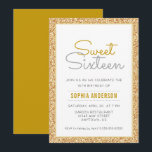 Invitation Sweet 16 Anniversaire Faux Gold Parties scintillan<br><div class="desc">Cette invitation à célébrer le 16e anniversaire,  simple mais élégante,  comporte une bordure en faux parties scintillant dorée agrémentée d'une police de caractères de script moderne. Le texte personnalisé vous permet d'ajouter les détails de votre invitation.</div>
