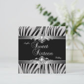 Invitation Sweet 16 Anniversaire Fête Argent Black Zebra Jewe (Debout devant)
