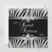 Invitation Sweet 16 Anniversaire Fête Argent Black Zebra Jewe (Devant)