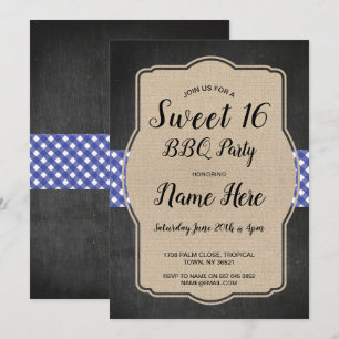 Invitation Sweet 16 Anniversaire Fête BBQ Bleu En vichy Burla