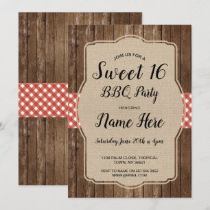 Invitation Sweet 16 Anniversaire fête BBQ Rouge En vichy Burl