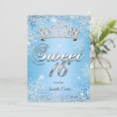 Invitation Sweet 16 Anniversaire Fête Bleu Flocon de neige hi (Debout devant)