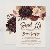 Invitation Sweet 16 Anniversaire Fête Brown Beige Ivory Flora (Devant / Derrière)