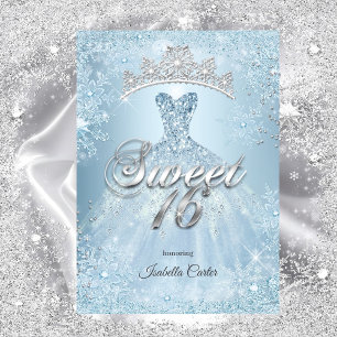 Invitation Sweet 16 Anniversaire Fête Glace Bleu Snowflake hi