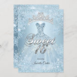 Invitation Sweet 16 Anniversaire Fête Glace Bleu Snowflake hi<br><div class="desc">Cendrillon Ice Blue Princess Sweet 16 Anniversaire 16e fête d'anniversaire. Tiara Snowflakes Robe Winter Wonderland et blanc dentelle argent étoiles parties scintillant brillant. Joli adorable Veuillez noter : pas de véritable dentelle ou bijoux/pierres précieuses. N'importe quel âge Anniversaire. Customisez avec vos propres détails. Tous les Designs sont Copyright! Contenu et...</div>