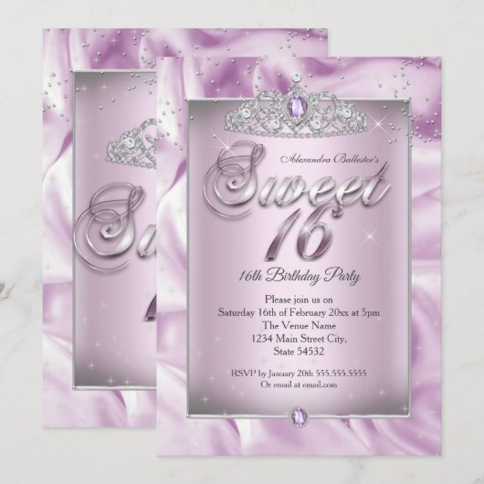 Invitation Sweet 16 Anniversaire Fête Lilac Purple Diamond Ti (Devant / Derrière)