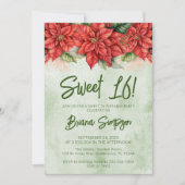Invitation Sweet 16 Anniversaire fête Noël Poinsettia (Devant)