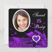 Invitation Sweet 16 Anniversaire fête Purple Heart Parties sc (Devant)