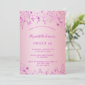 Invitation Sweet 16 anniversaire fête rose étoiles luxe (Debout devant)