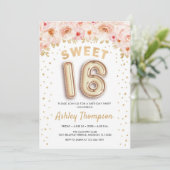 Invitation Sweet 16 Anniversaire - Floral Gold Balloons (Debout devant)