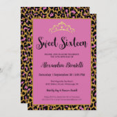 Invitation Sweet 16 Anniversaire|Girly Pink Leopard Gold Part (Devant / Derrière)