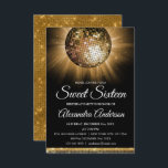 Invitation Sweet 16 Anniversaire Gold Disco Ball<br><div class="desc">Gold Sweet 16th Birthday Party Gold Disco Ball Party Invitation. L'invitation Gold and Black Sweet 16 Birthday Party est parfaite pour une fête d'anniversaire Sweet sixteen moderne.</div>