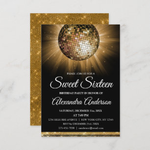 Invitation Sweet 16 Anniversaire Gold Disco Ball