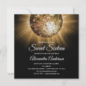 Invitation Sweet 16 Anniversaire Gold Disco Ball (Devant)