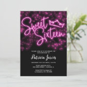 Invitation Sweet 16 Anniversaire Hot rose Neon Fête Foncé (Debout devant)