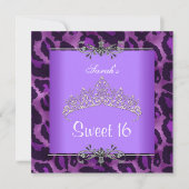 Invitation Sweet 16 Anniversaire Léopard Violet Argent Tiara (Devant)