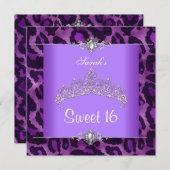 Invitation Sweet 16 Anniversaire Léopard Violet Argent Tiara (Devant / Derrière)