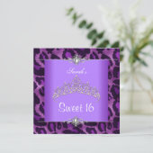 Invitation Sweet 16 Anniversaire Léopard Violet Argent Tiara (Debout devant)