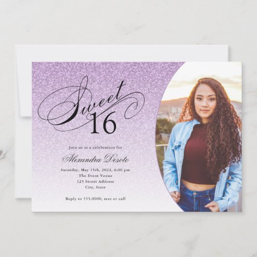 Invitation Sweet 16 Anniversaire Lumière Violet Parties scint (Devant)